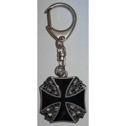 Krzyż z czaszkami brelok nikiel połysk metalowy zawieszka emaliowana (id: 431)